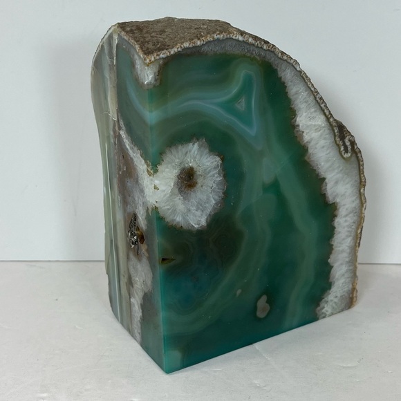 Large Blue/Teal Brazilian Agate Bookend-Perfect for Book/Crystal Lovers- 6”x5” - Picture 2 of 10